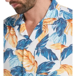 Allover Leaf Print Camp Collar Shirt