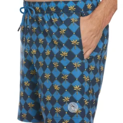 Allover Palm Tiles Print Swim Short