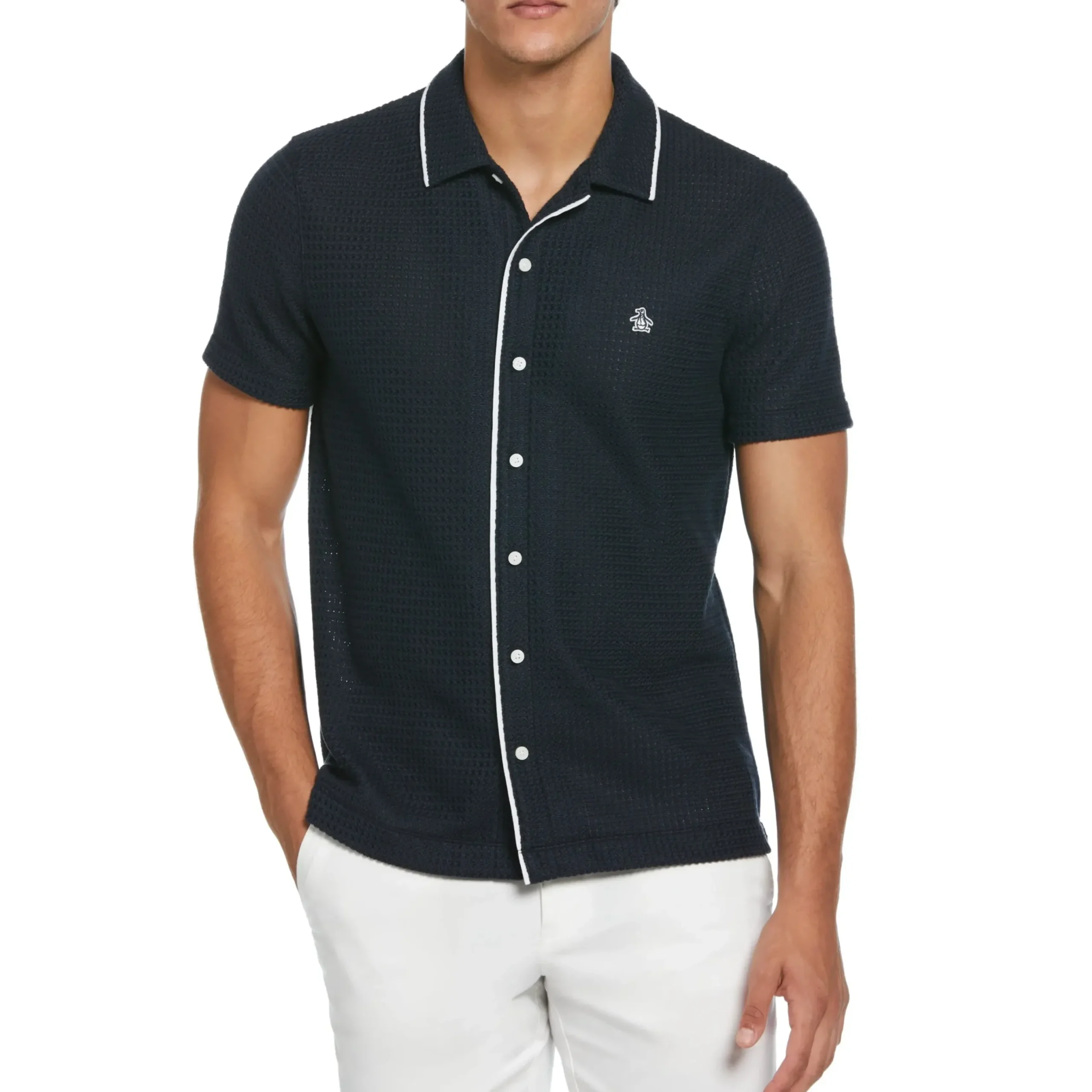 Button Front Textured Earl Polo
