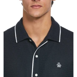 Button Front Textured Earl Polo