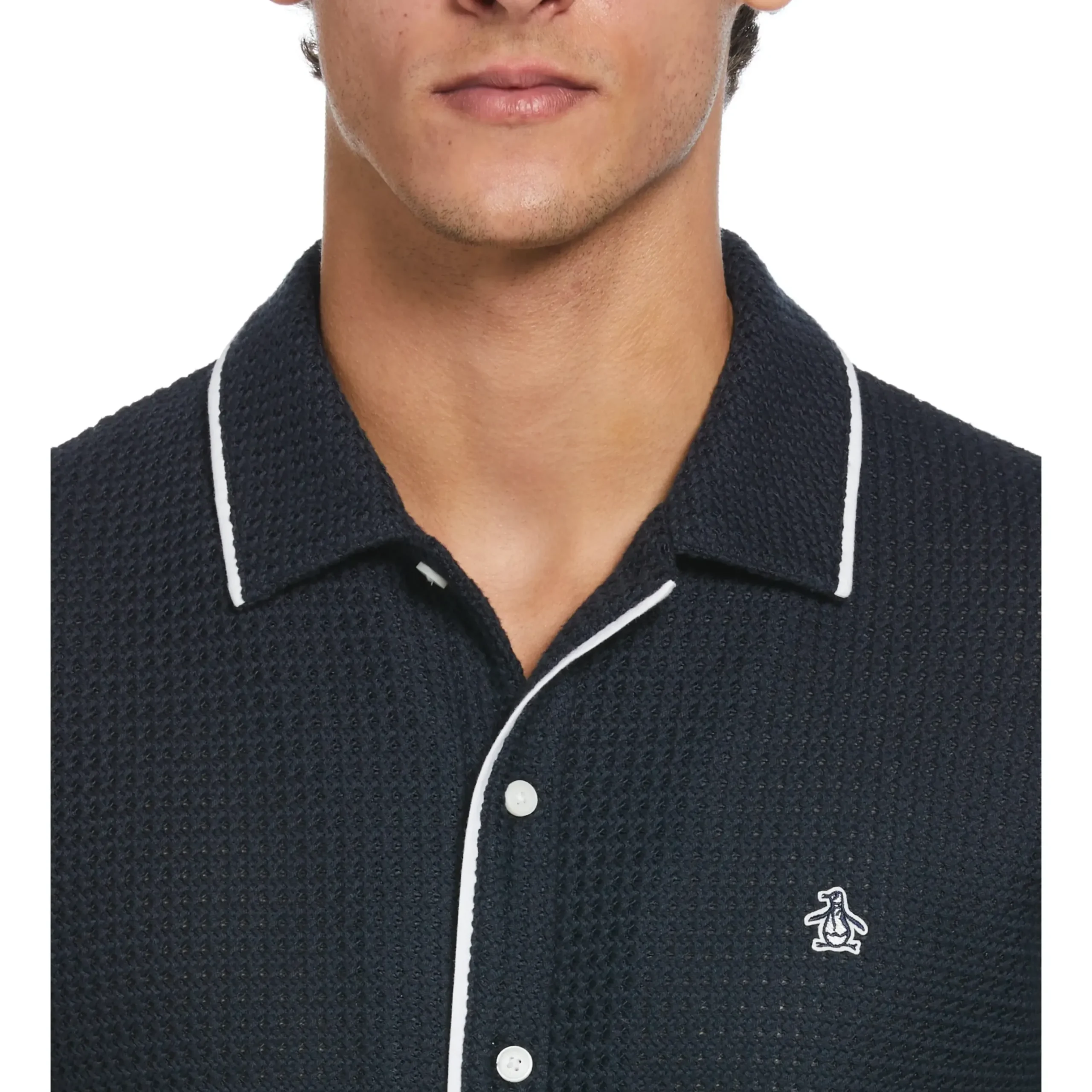 Button Front Textured Earl Polo