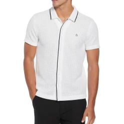 Button Front Textured Earl Polo