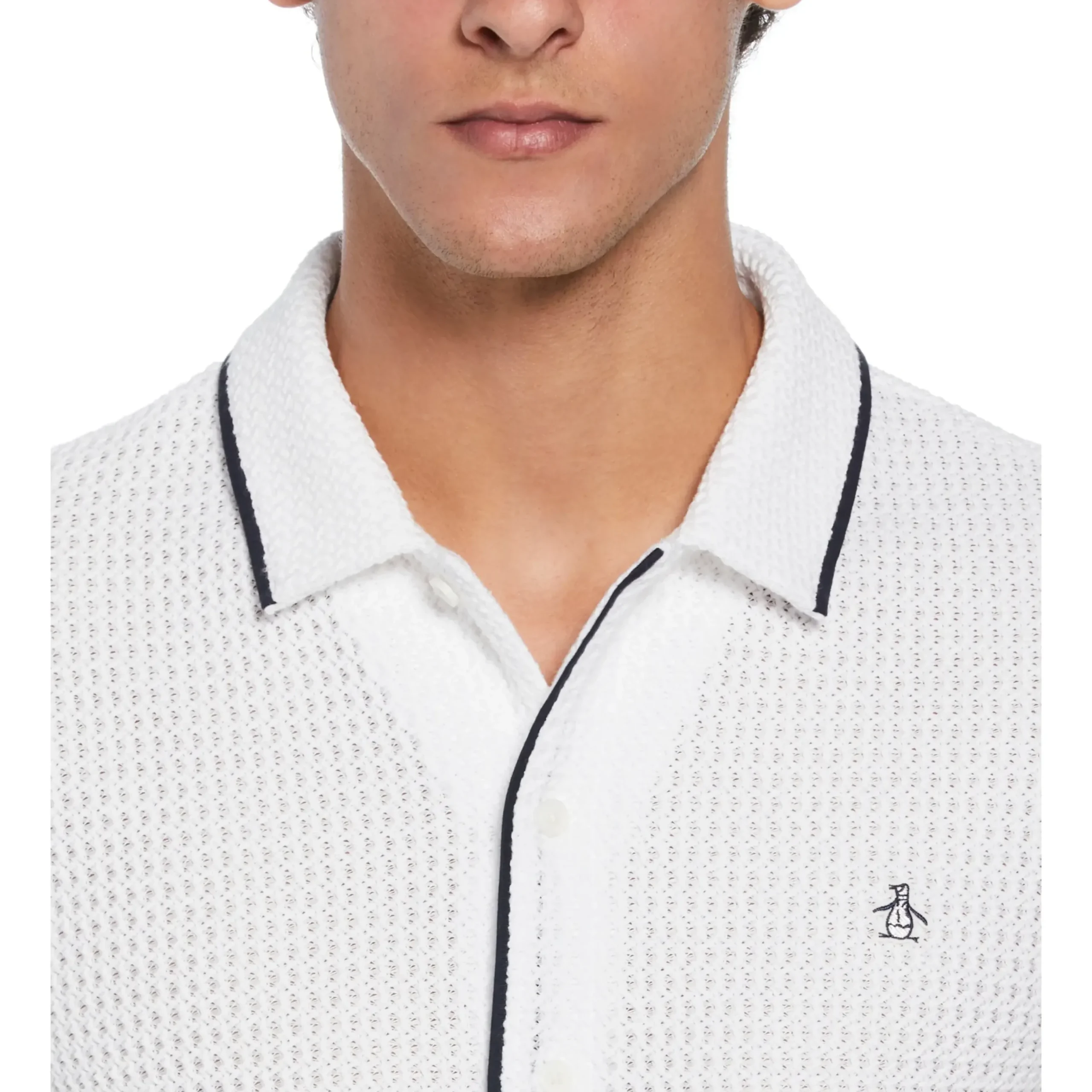 Button Front Textured Earl Polo