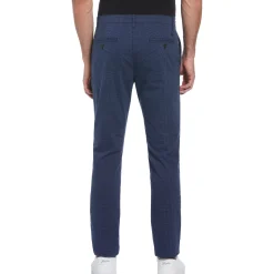 Cotton Blend Slim Fit Plaid Pants