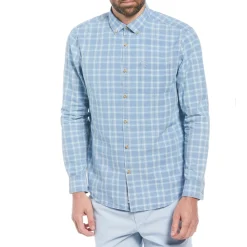 Cotton Indigo Plaid Print Button-Down Shirt