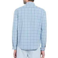 Cotton Indigo Plaid Print Button-Down Shirt