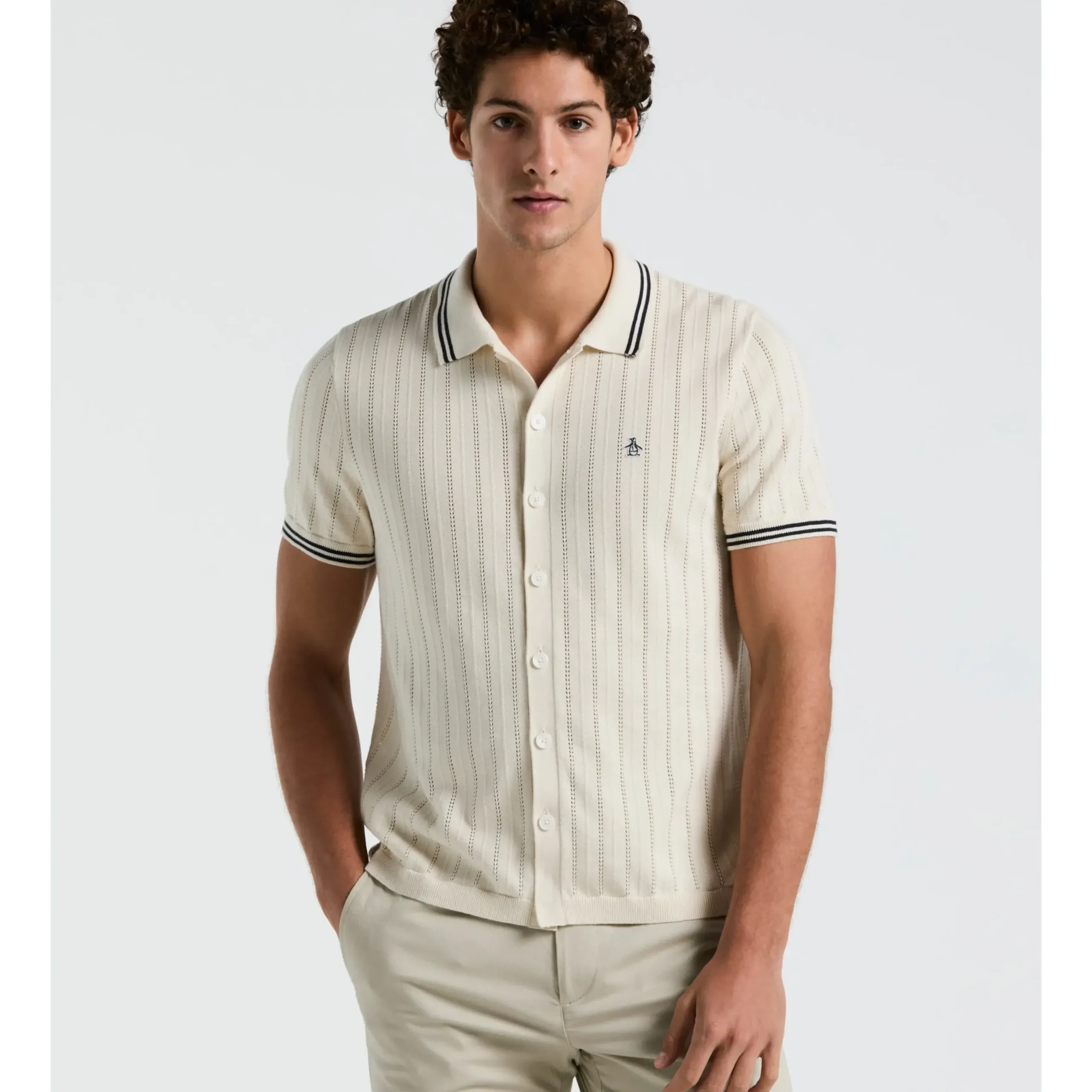 Drop Needle Button Front Sweater Polo
