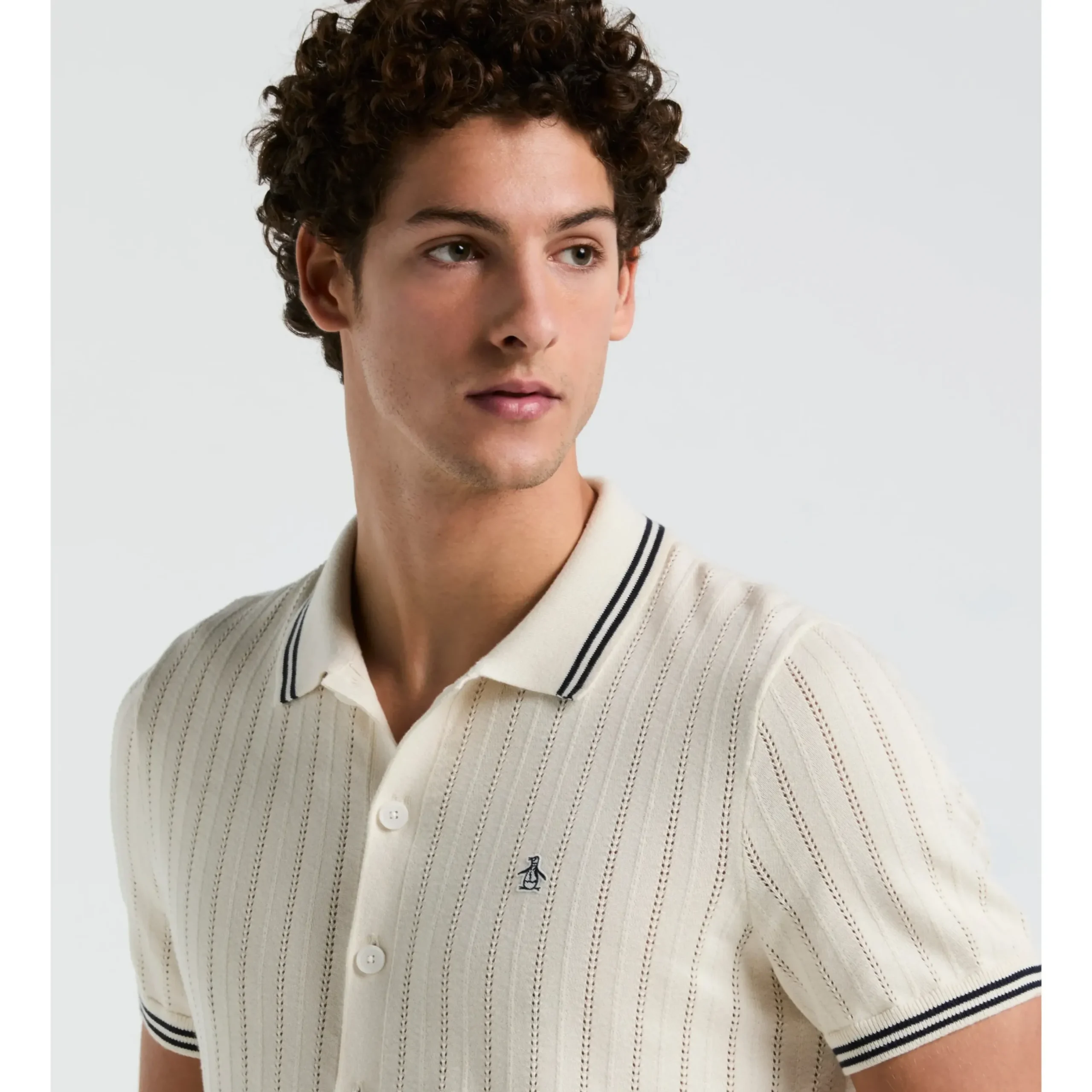 Drop Needle Button Front Sweater Polo