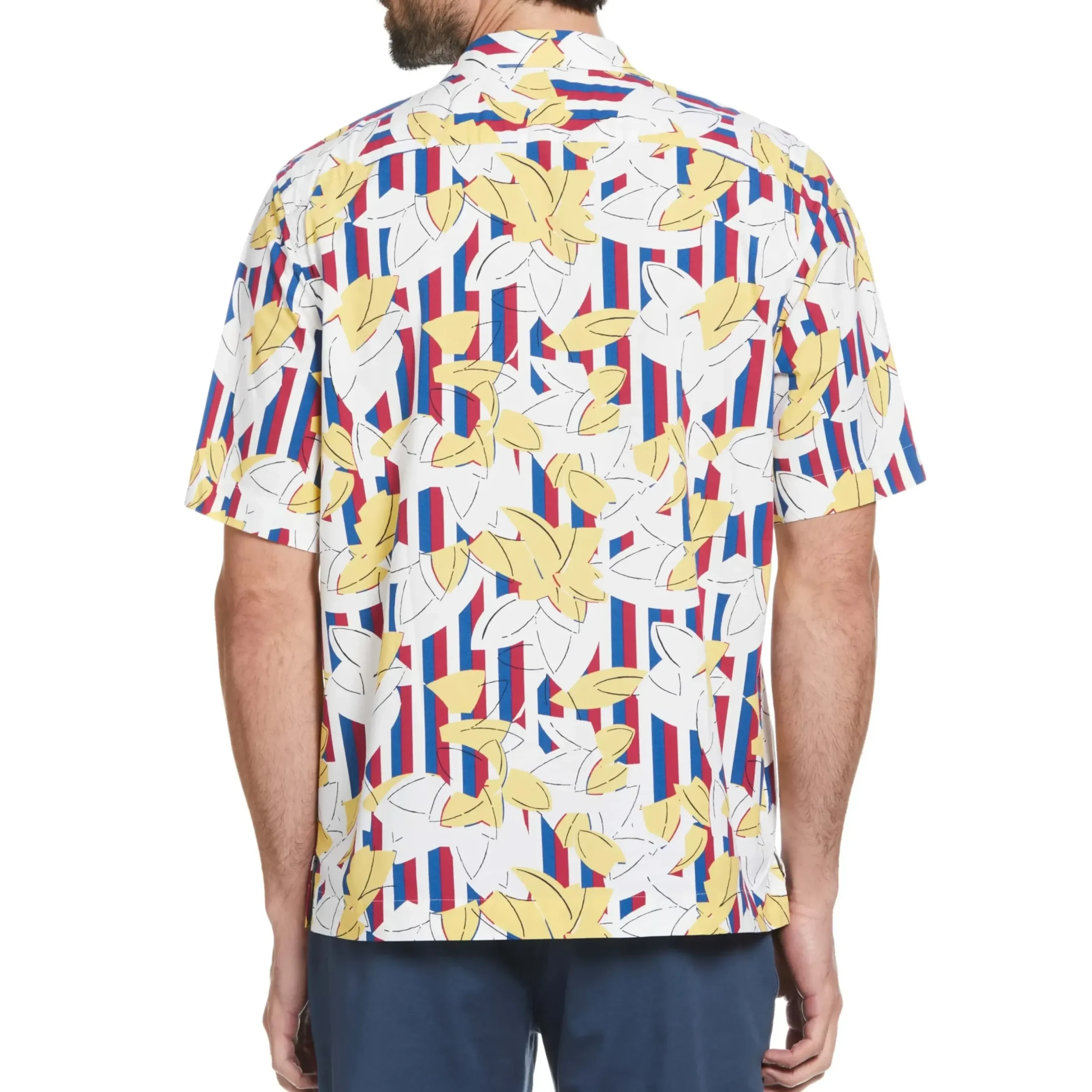 Ecovero™ Stripe Leaf Print Camp Collar Shirt