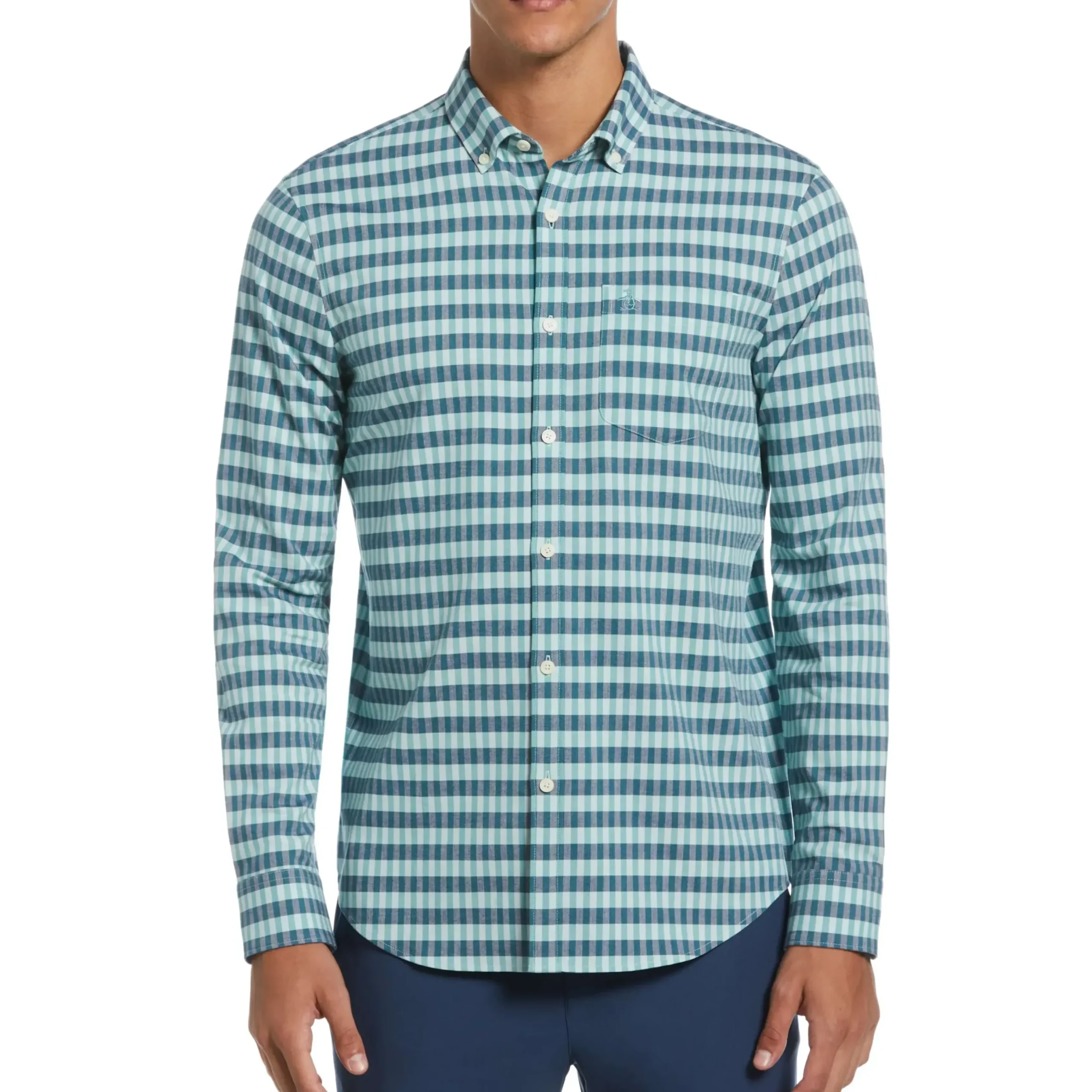 Long Sleeve Eco Chambray Stretch Plaid Shirt