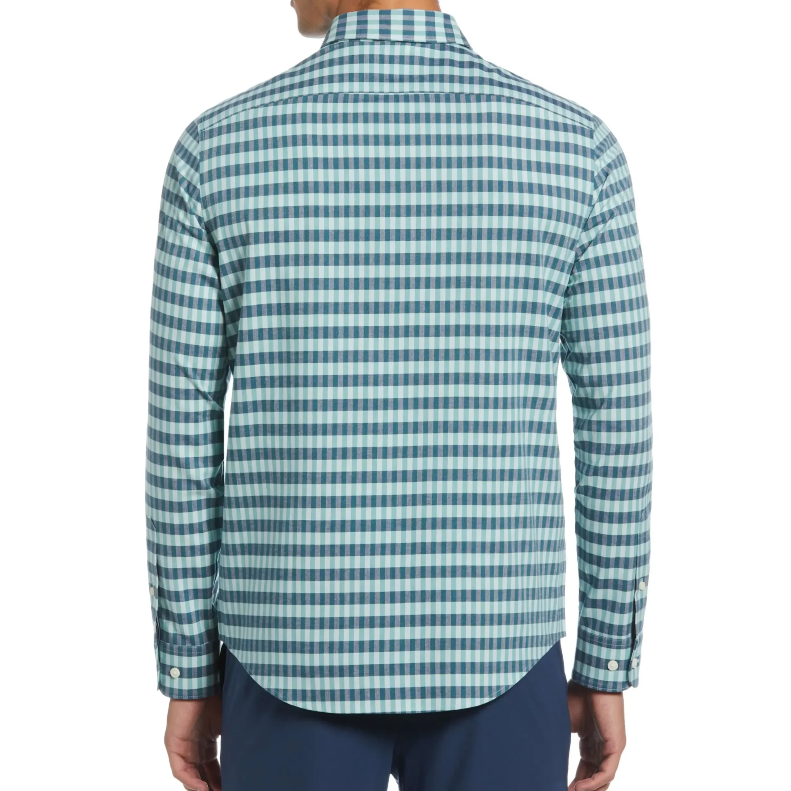 Long Sleeve Eco Chambray Stretch Plaid Shirt