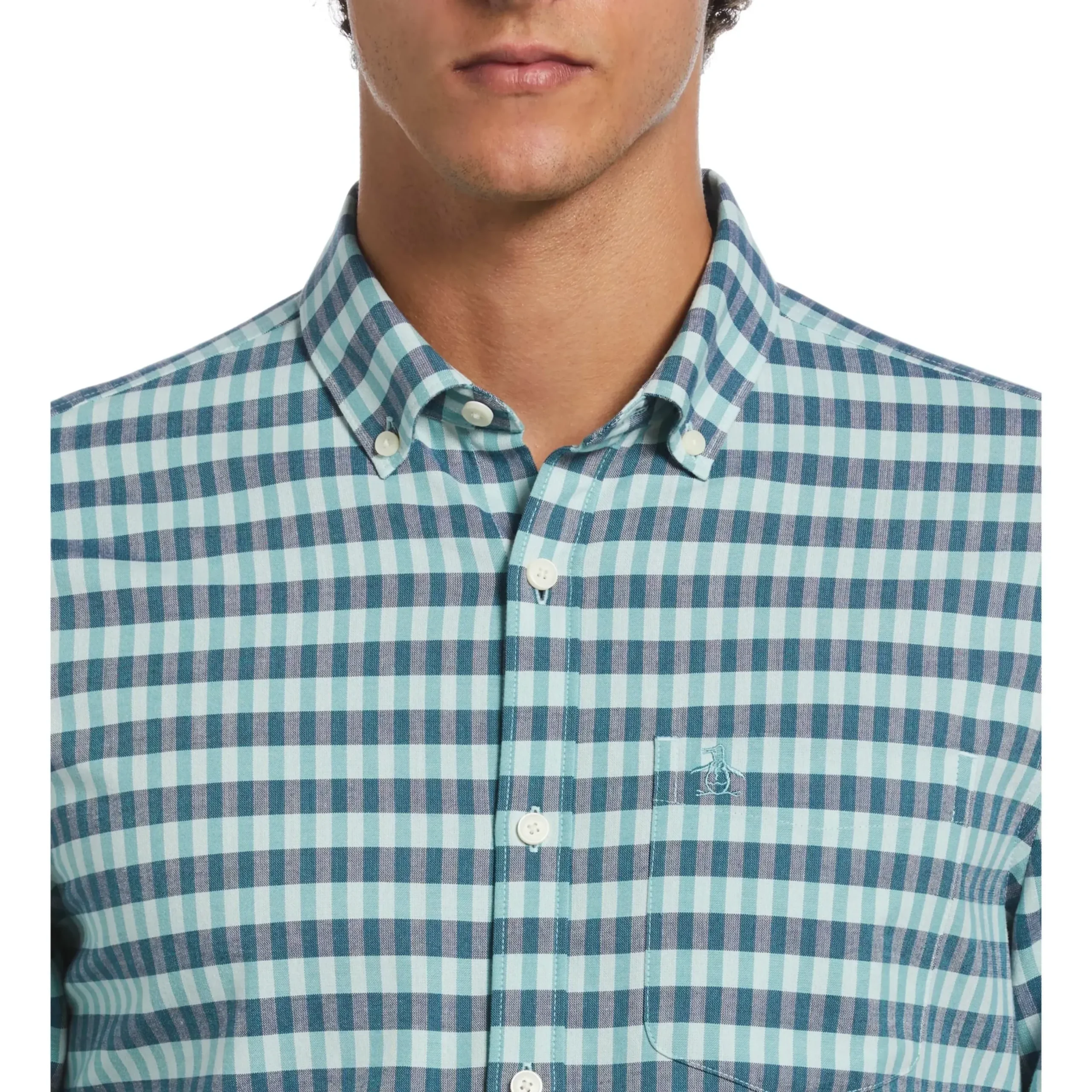 Long Sleeve Eco Chambray Stretch Plaid Shirt