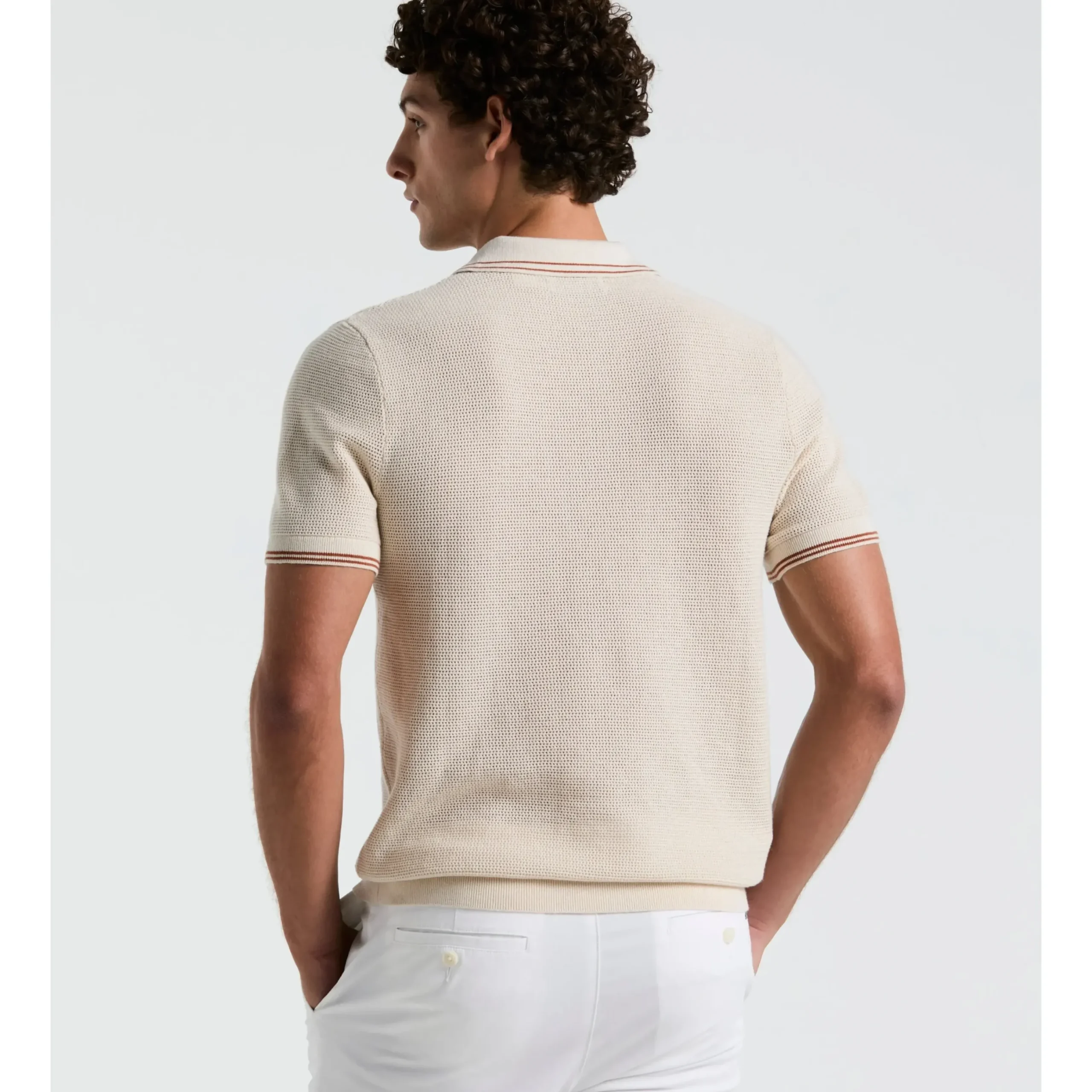 Mesh Tipped Johnny Collar Sweater Polo