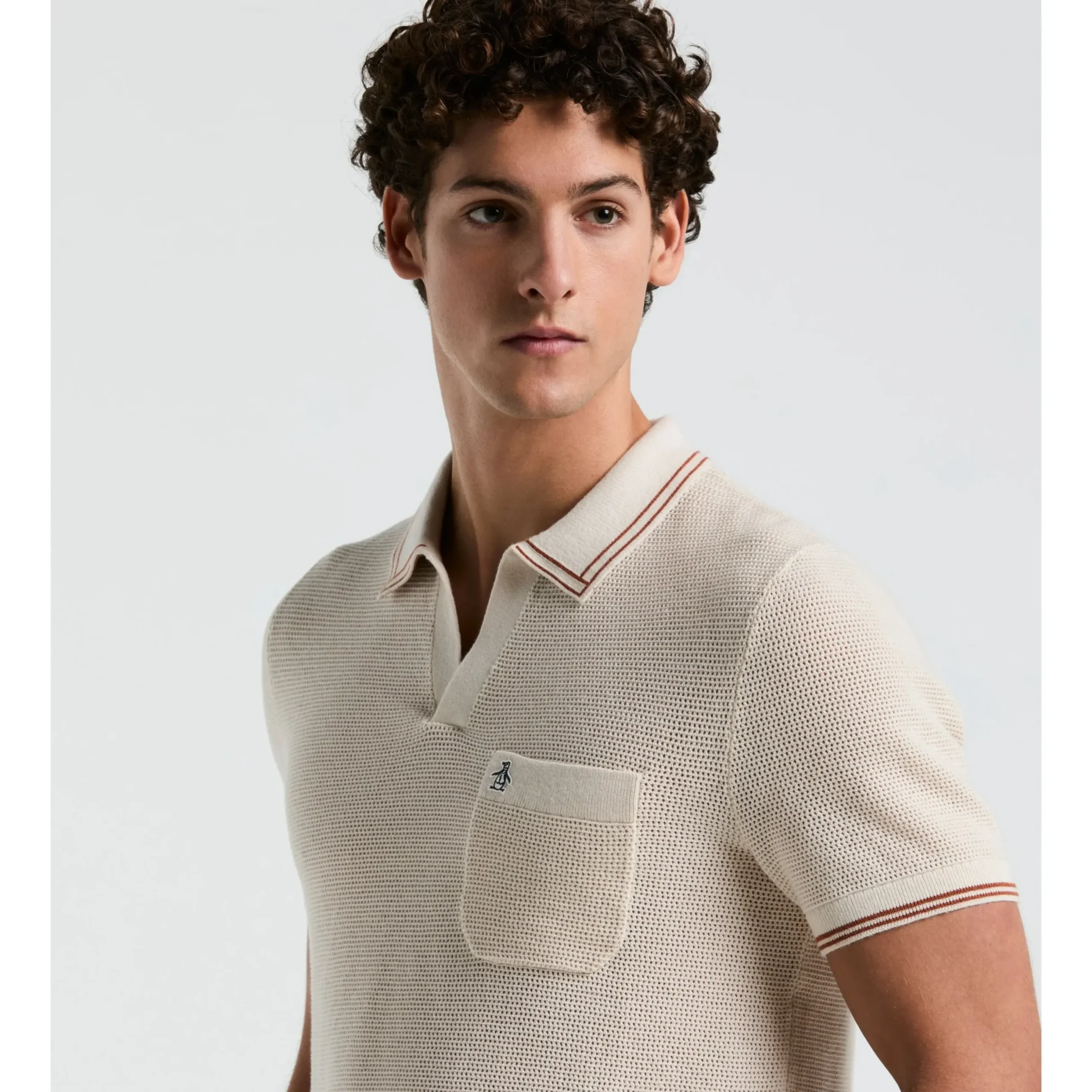Mesh Tipped Johnny Collar Sweater Polo