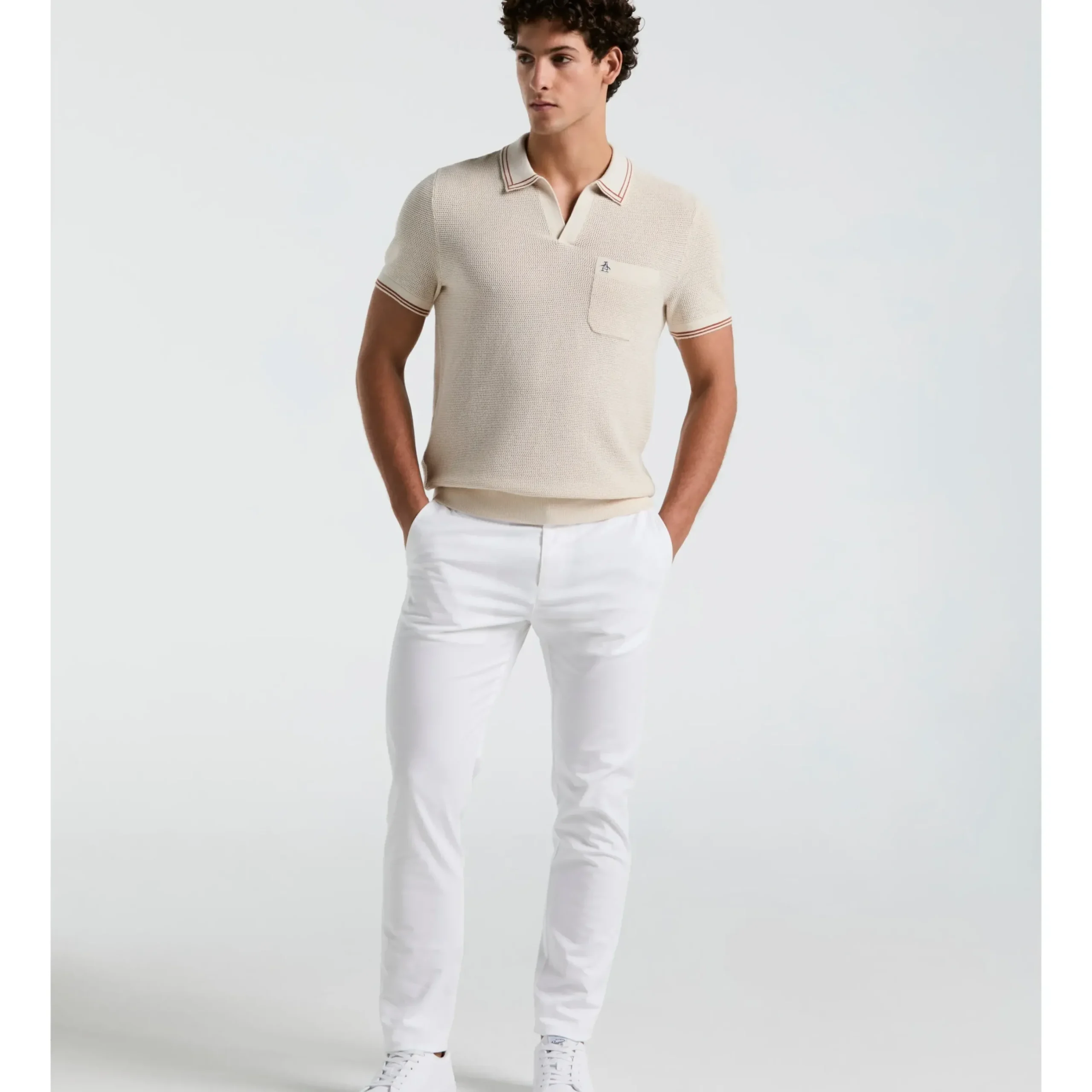 Mesh Tipped Johnny Collar Sweater Polo