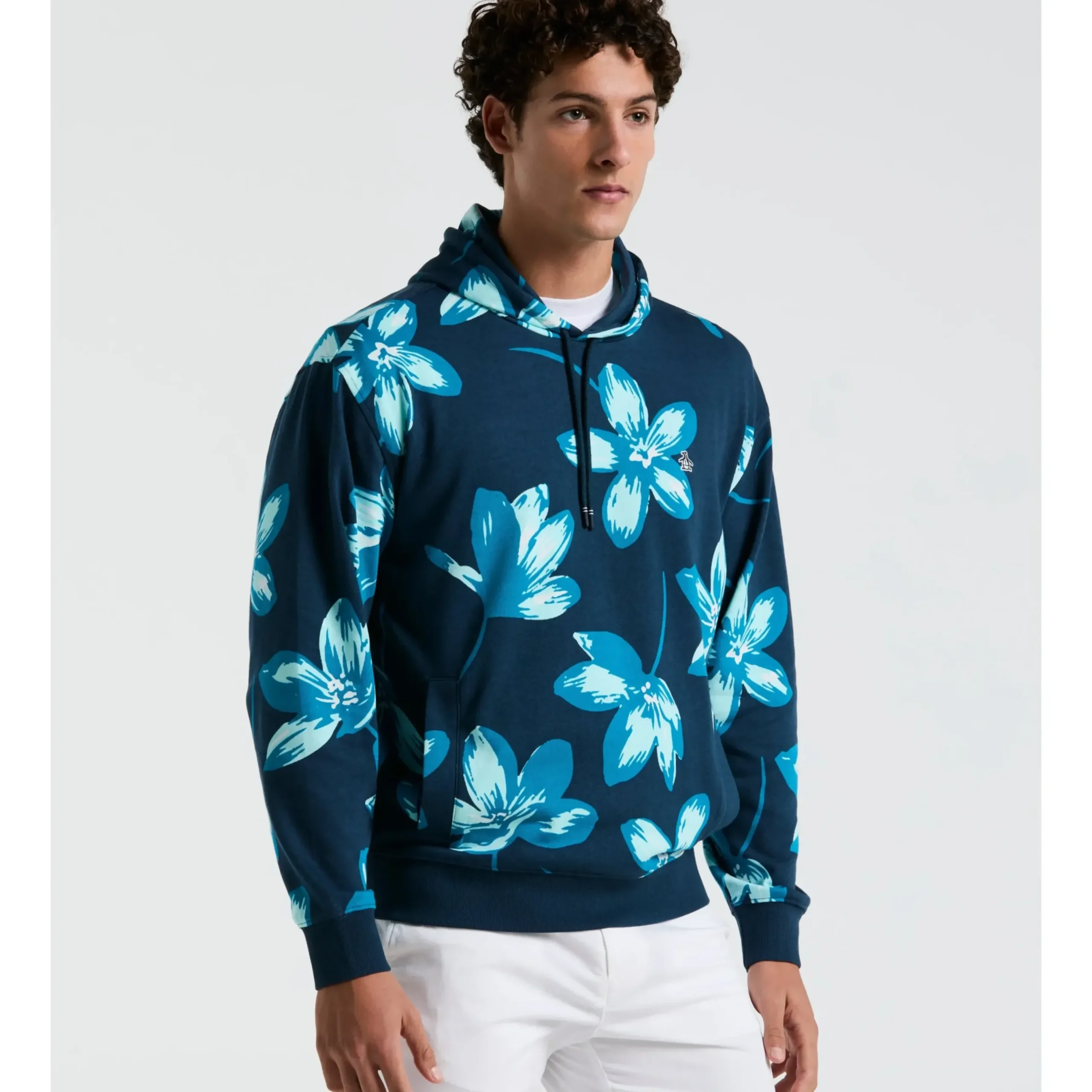 Painted Floral Print French Terry Hoodie