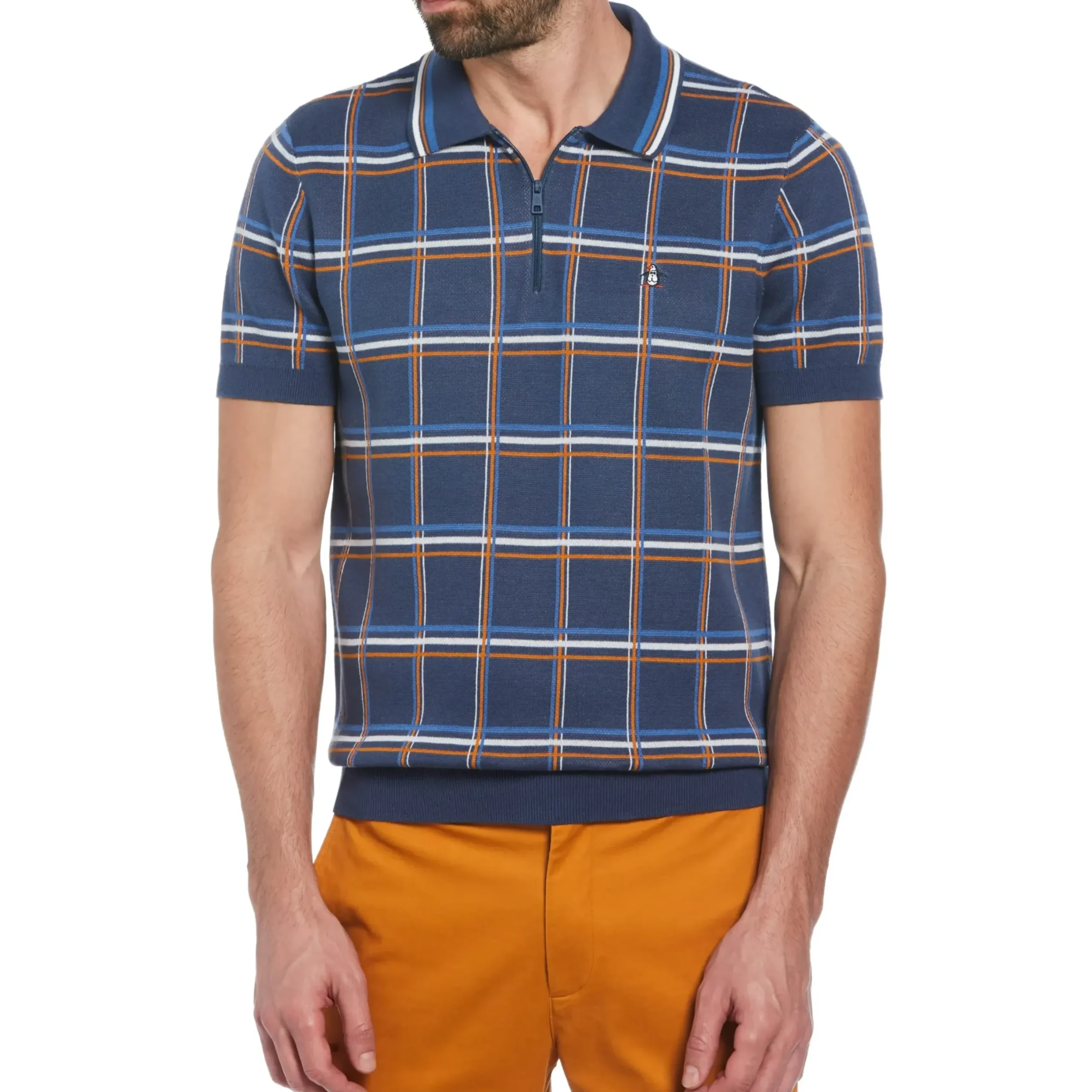 Plaid 1/4 Zip Sweater Polo