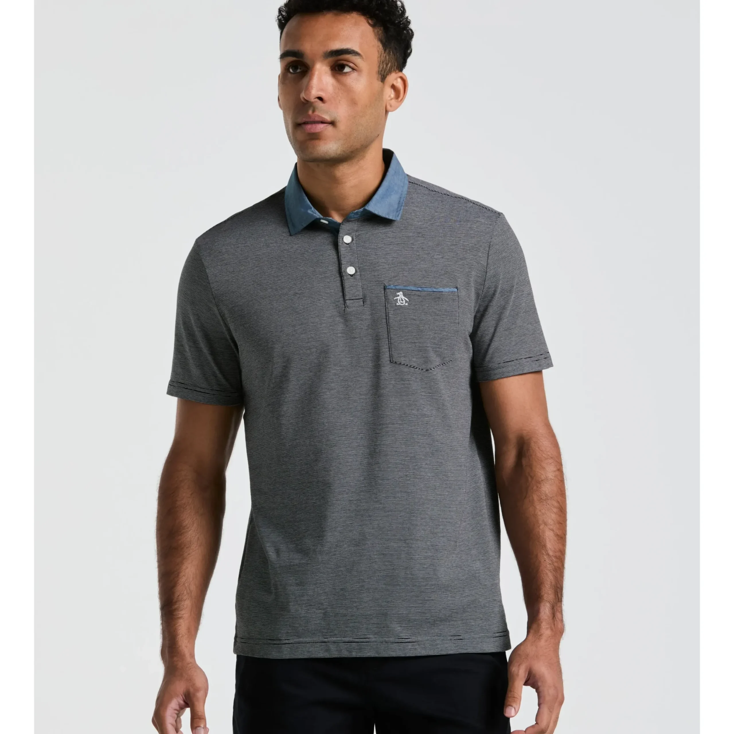 Stripe Chambray Collar Polo