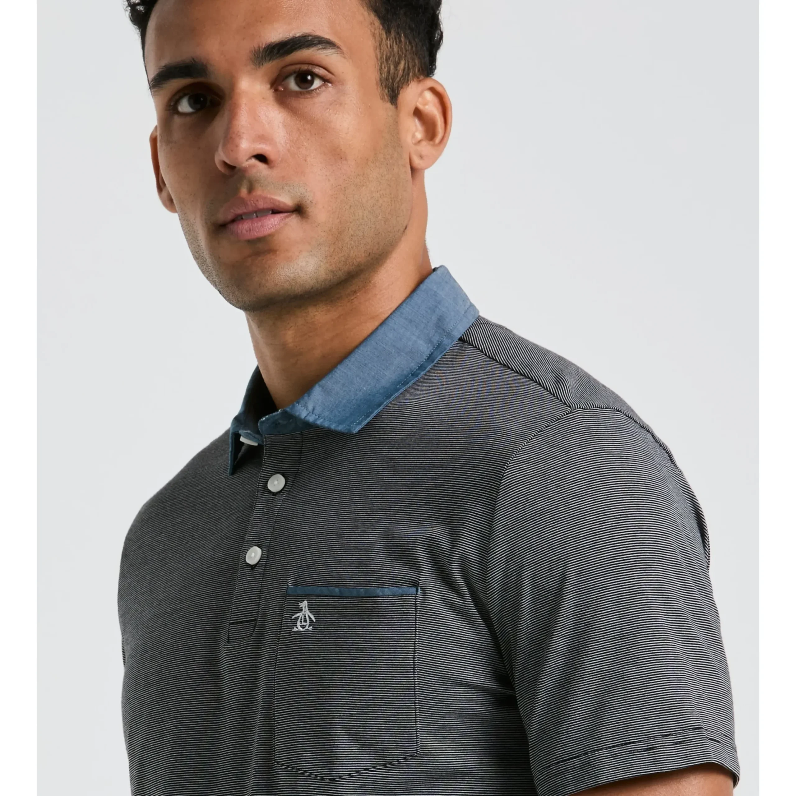 Stripe Chambray Collar Polo