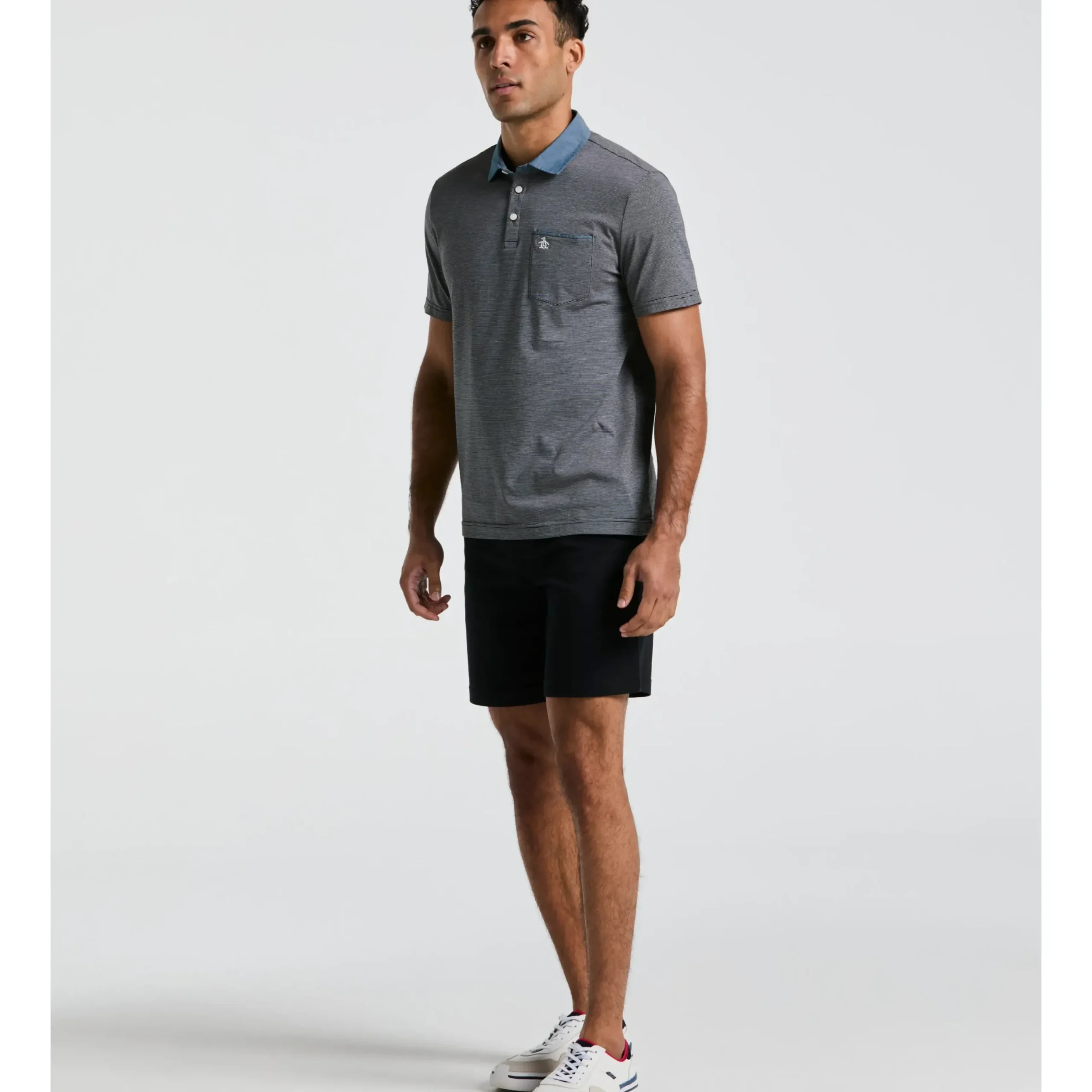 Stripe Chambray Collar Polo