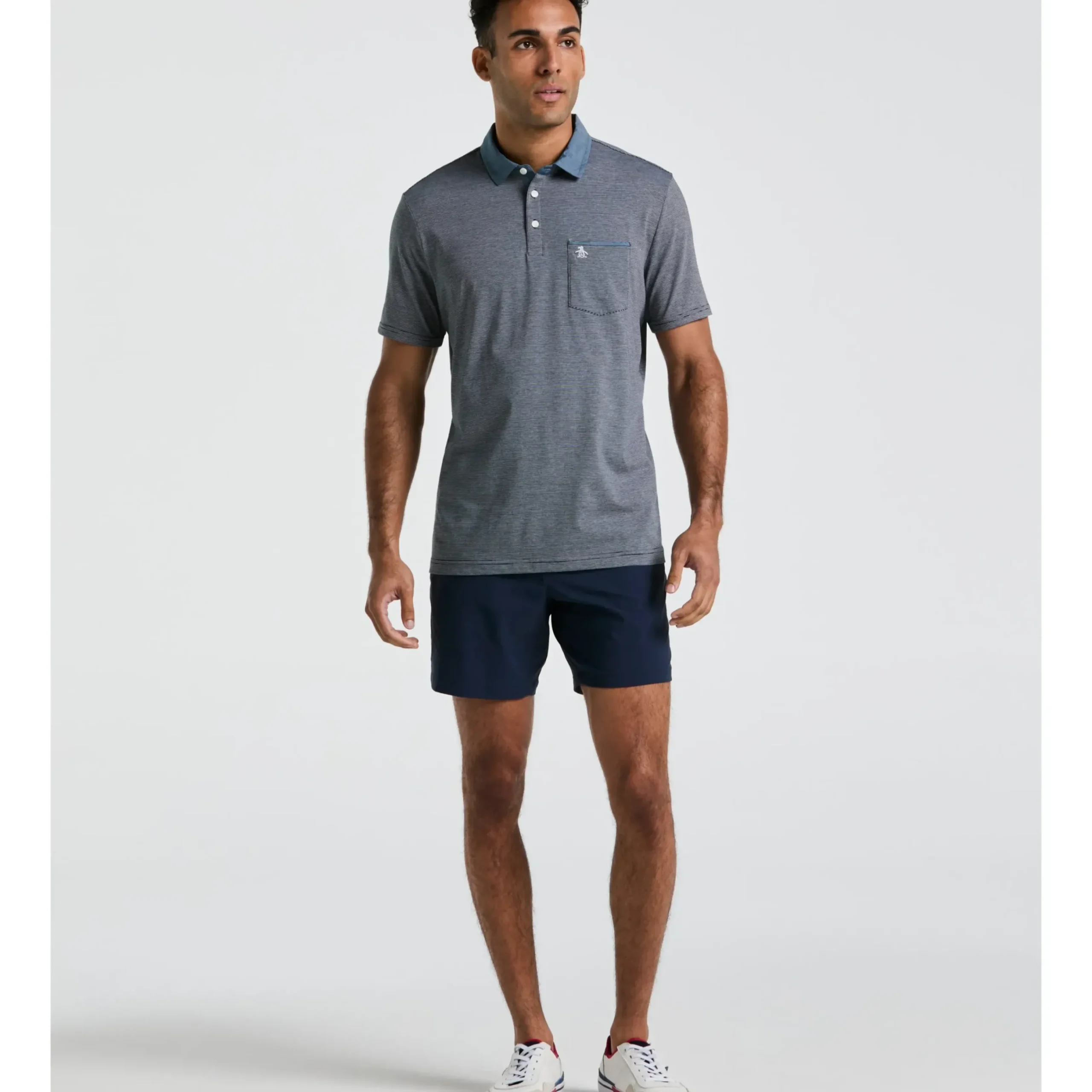 Stripe Chambray Collar Polo