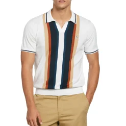 Vertical Stripe Johnny Collar Sweater Polo