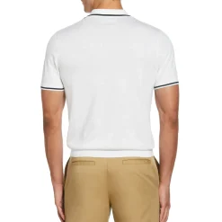 Vertical Stripe Johnny Collar Sweater Polo