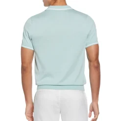 Vertical Stripe Johnny Collar Sweater Polo