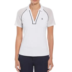 V-Neck Short Sleeve Golf Polo Shirt with Contrast Piping