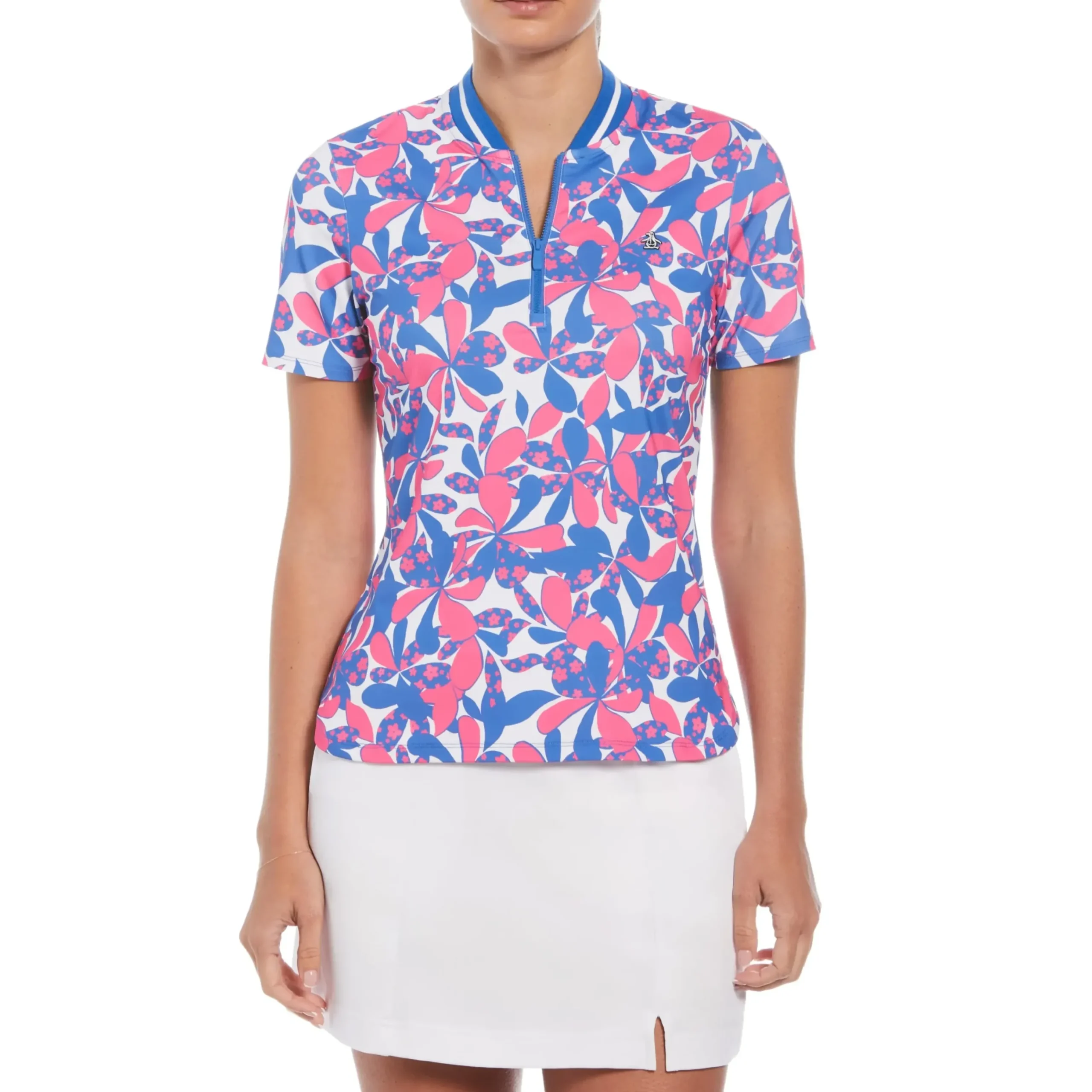 Women's Floral Print Mock Neck Golf Polo
