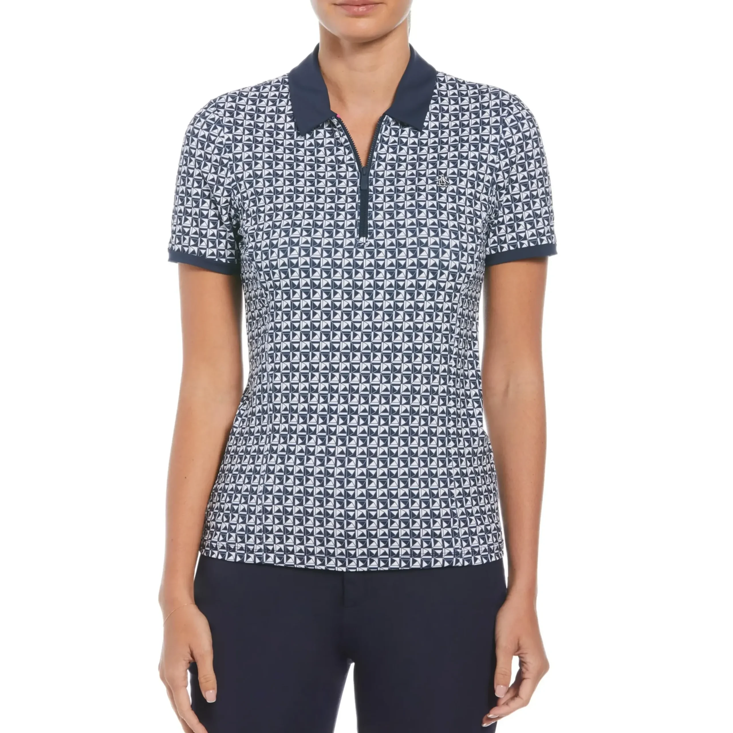 Women's Geometric Golf Polo with Mesh Inserts