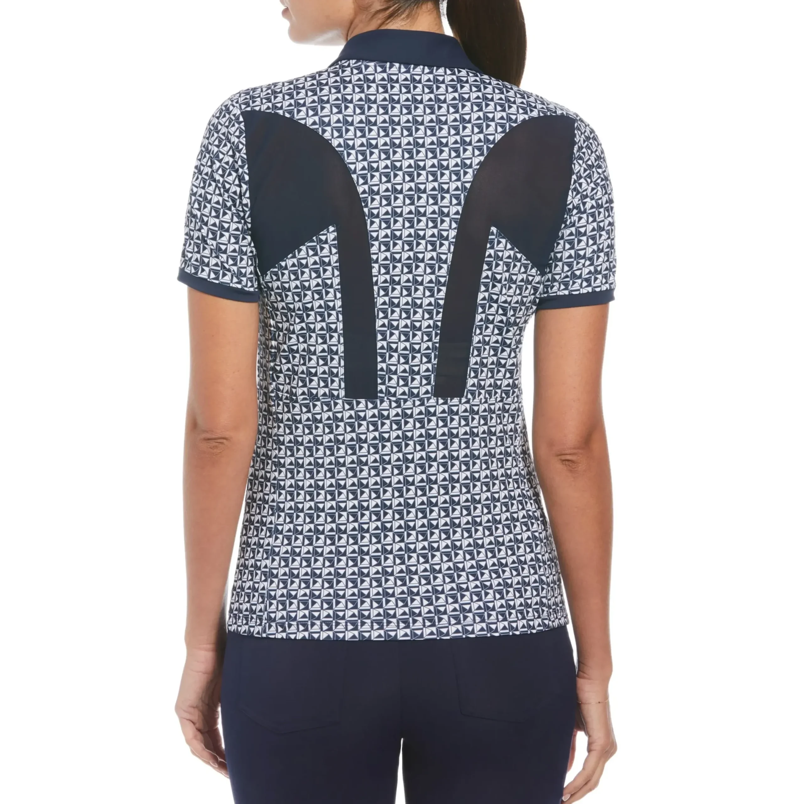 Women's Geometric Golf Polo with Mesh Inserts