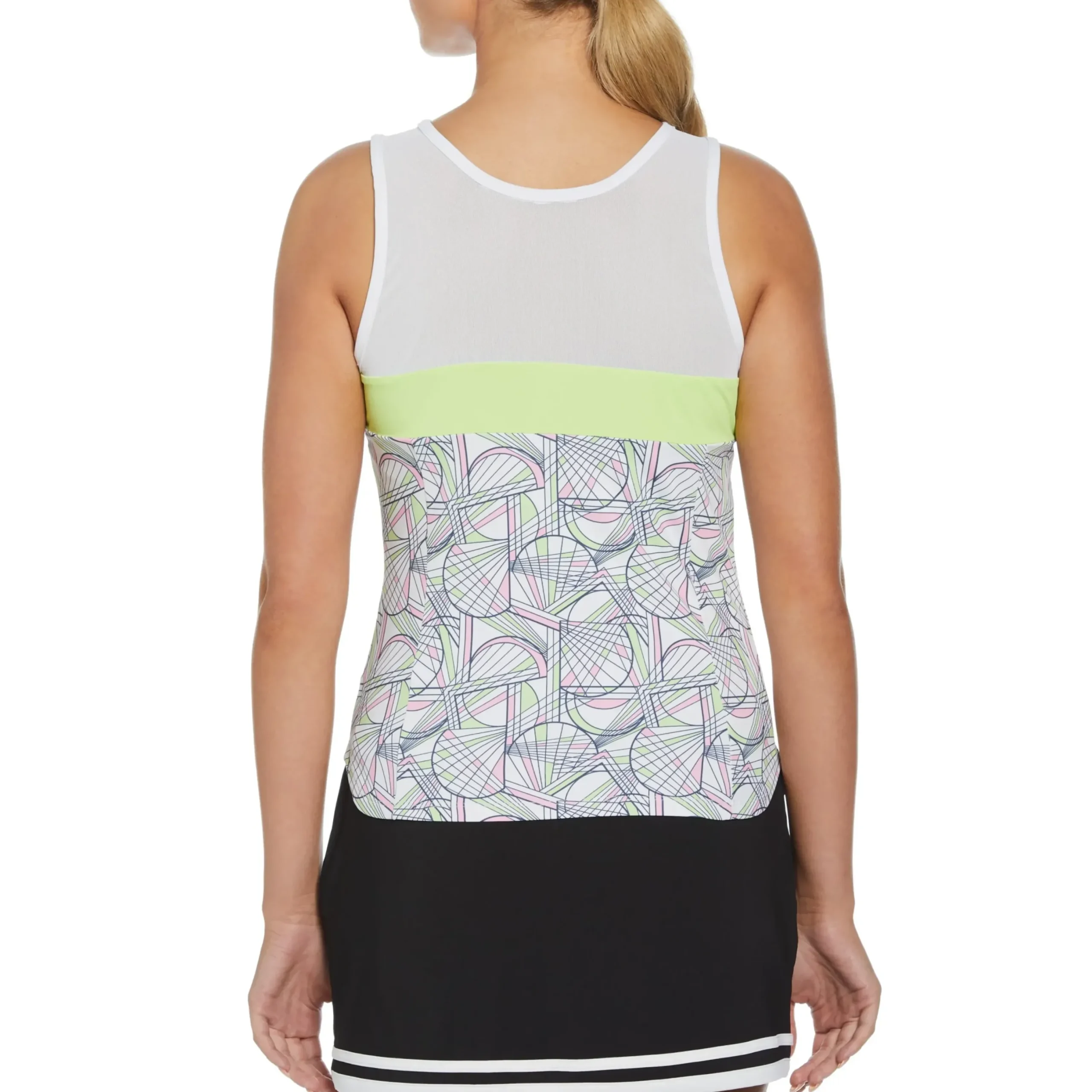 Women's Tennis Racket Print Mesh Block Tank Top