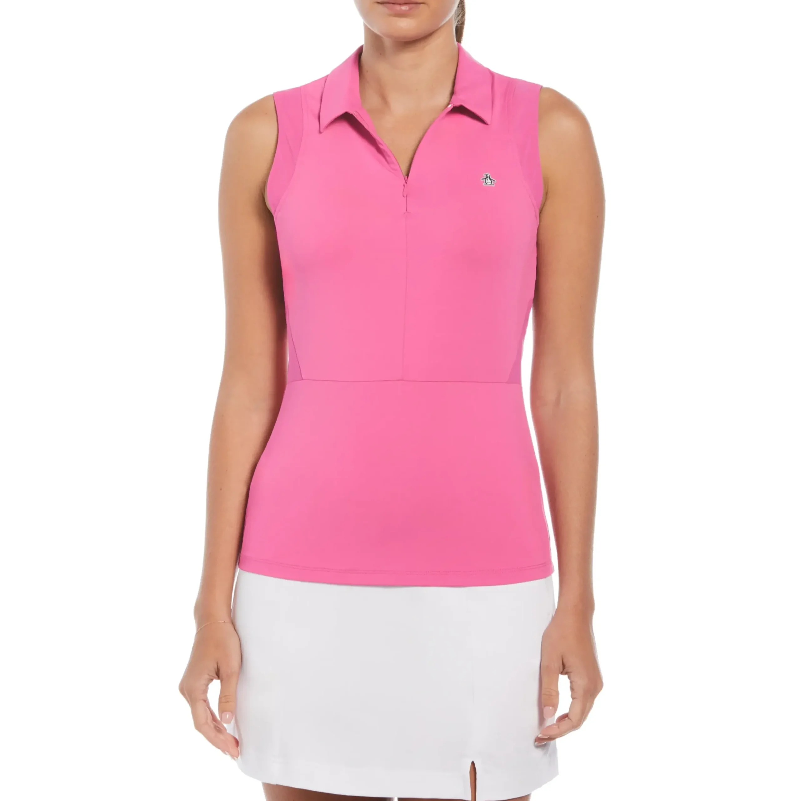 Women's 1/4 Zip Mesh Block Sleeveless Golf Polo